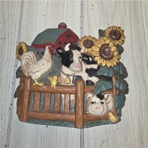 Vtg 1997 Barnyard Animal Wall Hanging Farmhouse Wall Decor Plaque Sunflowers